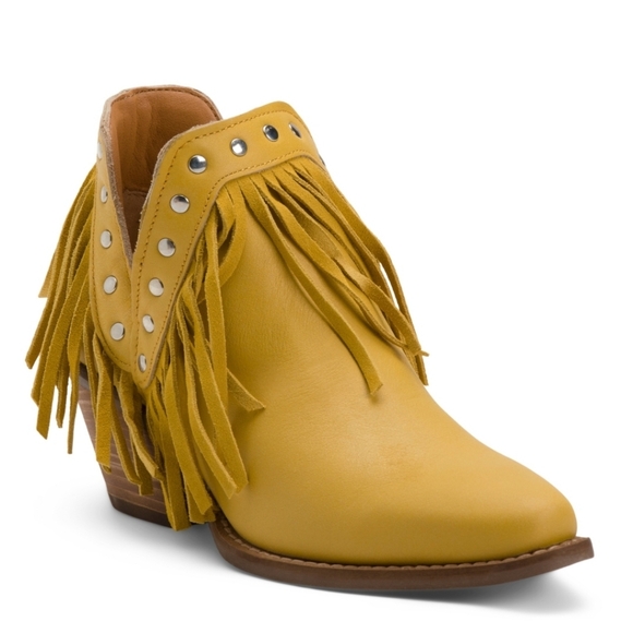 Dingo Mustard Fringe Ankle Booties - Picture 1 of 3